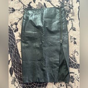 Black Faux Leather Skirt Zip Up Slit